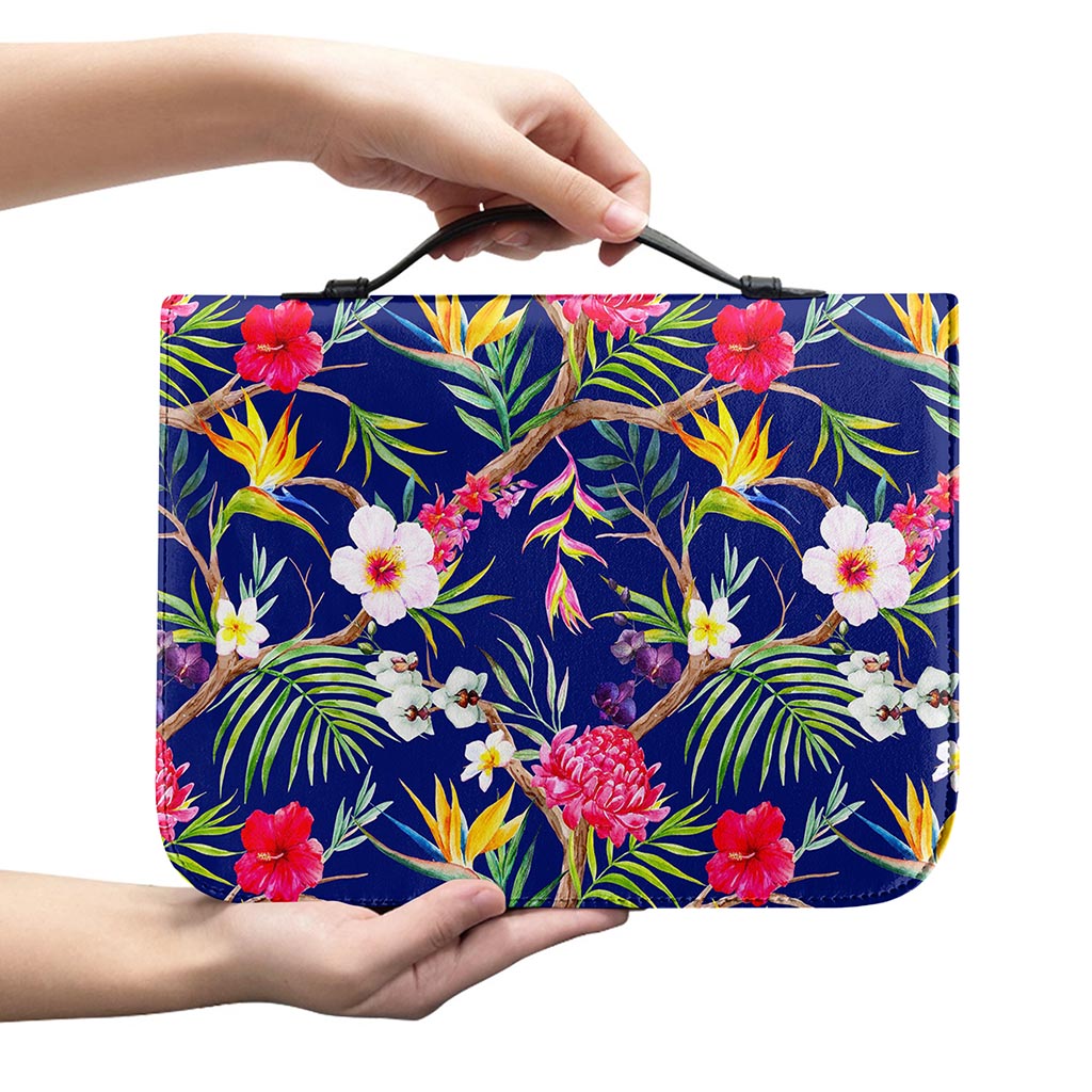 Watercolor Tropical Flower Pattern Print Leather Bible Cover