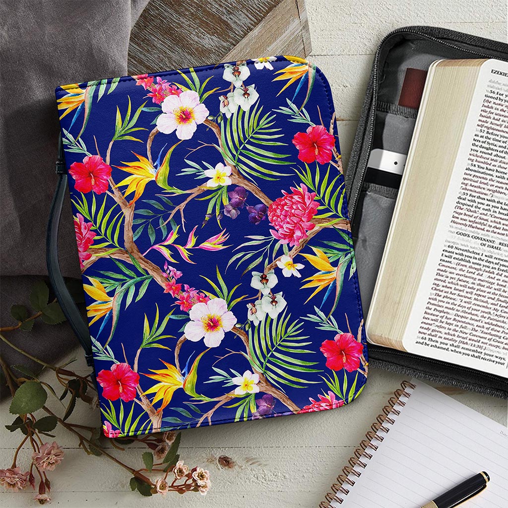 Watercolor Tropical Flower Pattern Print Leather Bible Cover