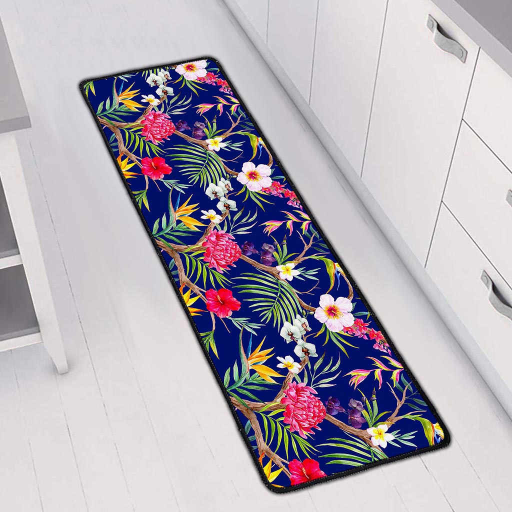 Watercolor Tropical Flower Pattern Print Long Kitchen Mat