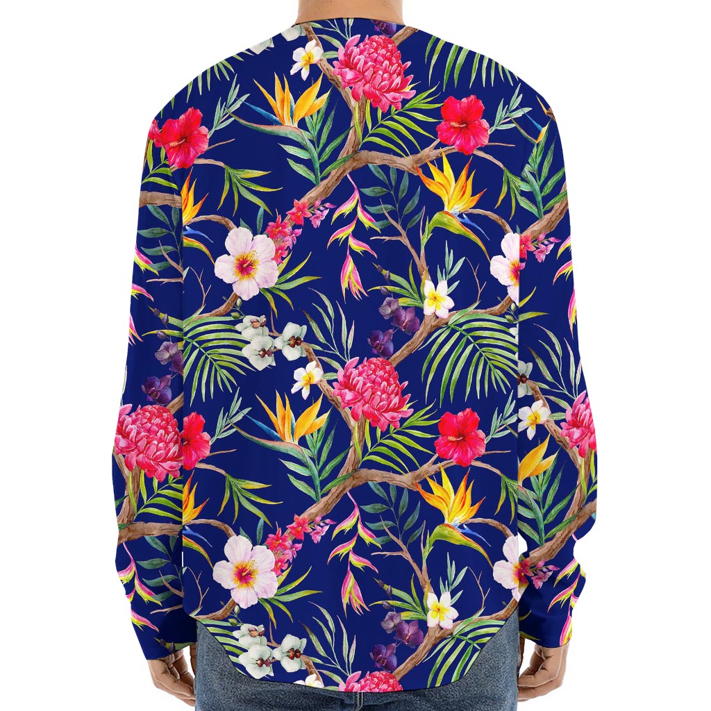 Watercolor Tropical Flower Pattern Print Long Sleeve Baseball Jersey