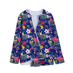 Watercolor Tropical Flower Pattern Print Long Sleeve Short Coat