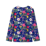 Watercolor Tropical Flower Pattern Print Long Sleeve Short Coat