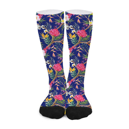Watercolor Tropical Flower Pattern Print Long Socks