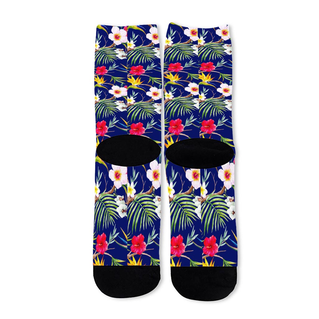 Watercolor Tropical Flower Pattern Print Long Socks