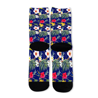 Watercolor Tropical Flower Pattern Print Long Socks