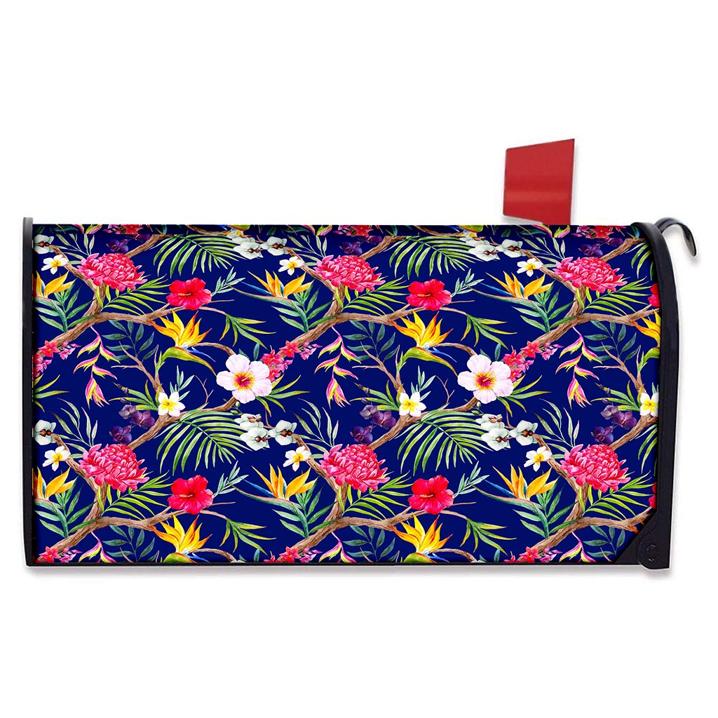 Watercolor Tropical Flower Pattern Print Mailbox Cover