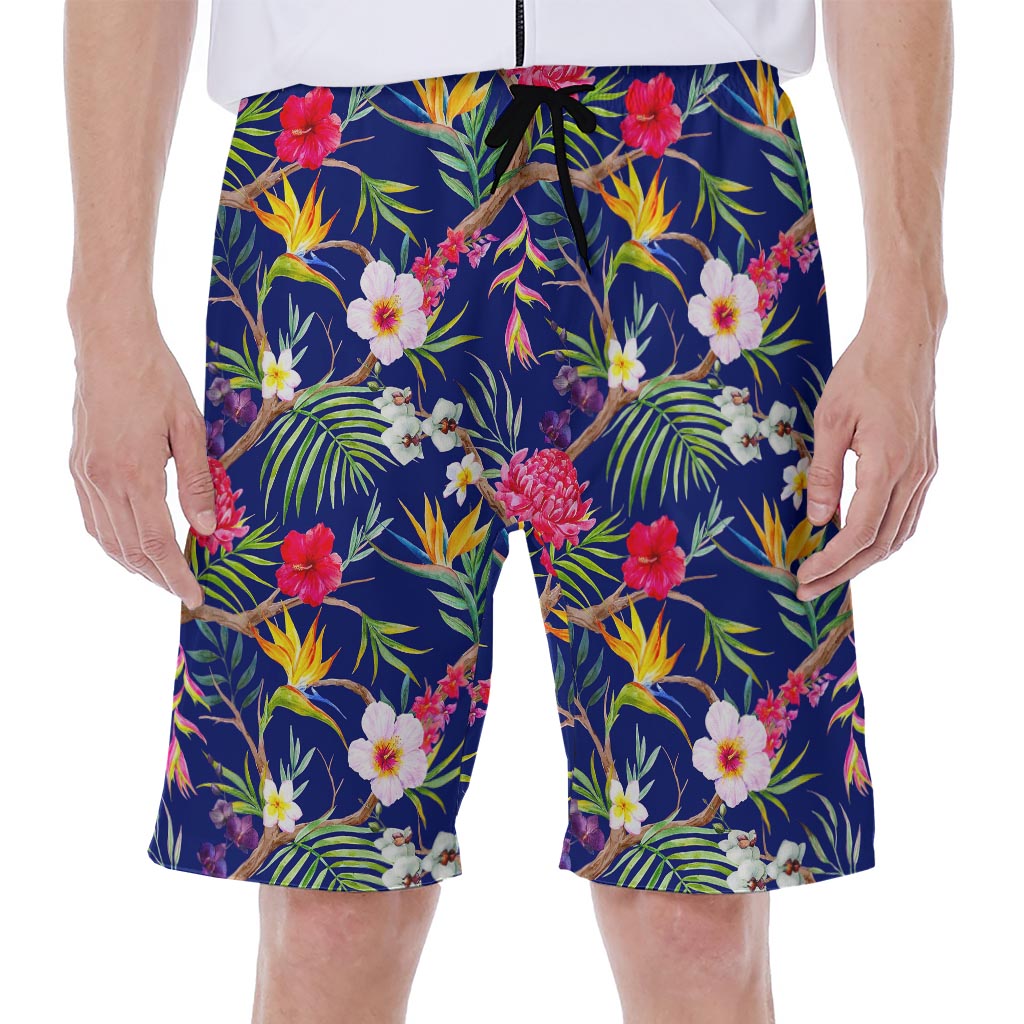 Watercolor Tropical Flower Pattern Print Men's Beach Shorts