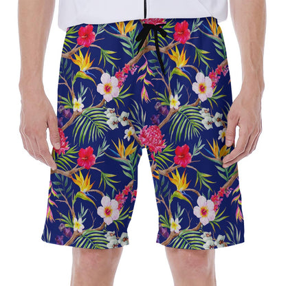 Watercolor Tropical Flower Pattern Print Men's Beach Shorts