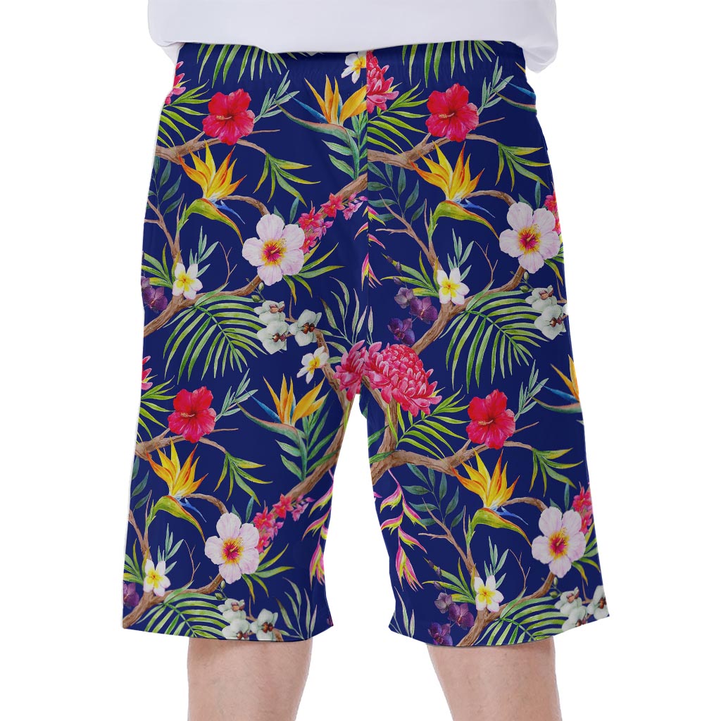 Watercolor Tropical Flower Pattern Print Men's Beach Shorts