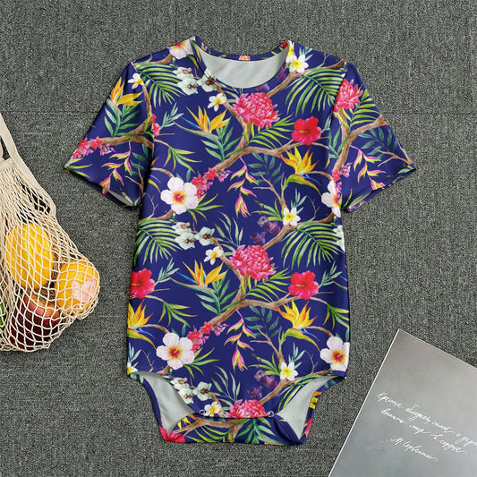 Watercolor Tropical Flower Pattern Print Men's Bodysuit