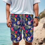 Watercolor Tropical Flower Pattern Print Men's Cargo Shorts