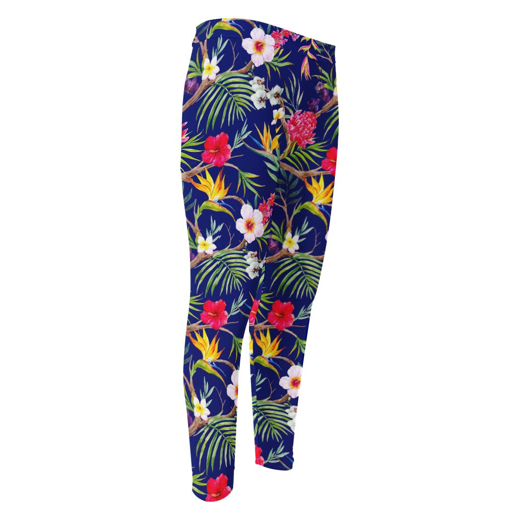 Watercolor Tropical Flower Pattern Print Men's Compression Pants