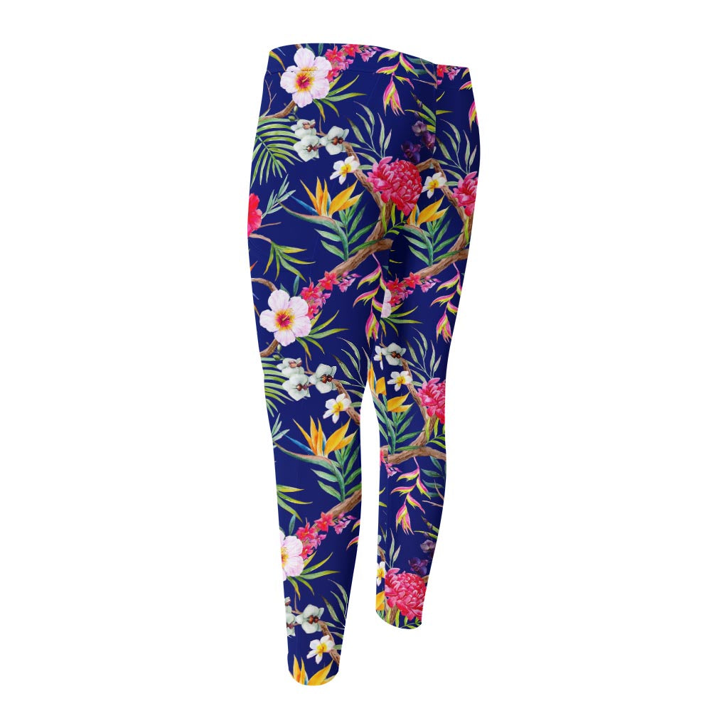Watercolor Tropical Flower Pattern Print Men's Compression Pants