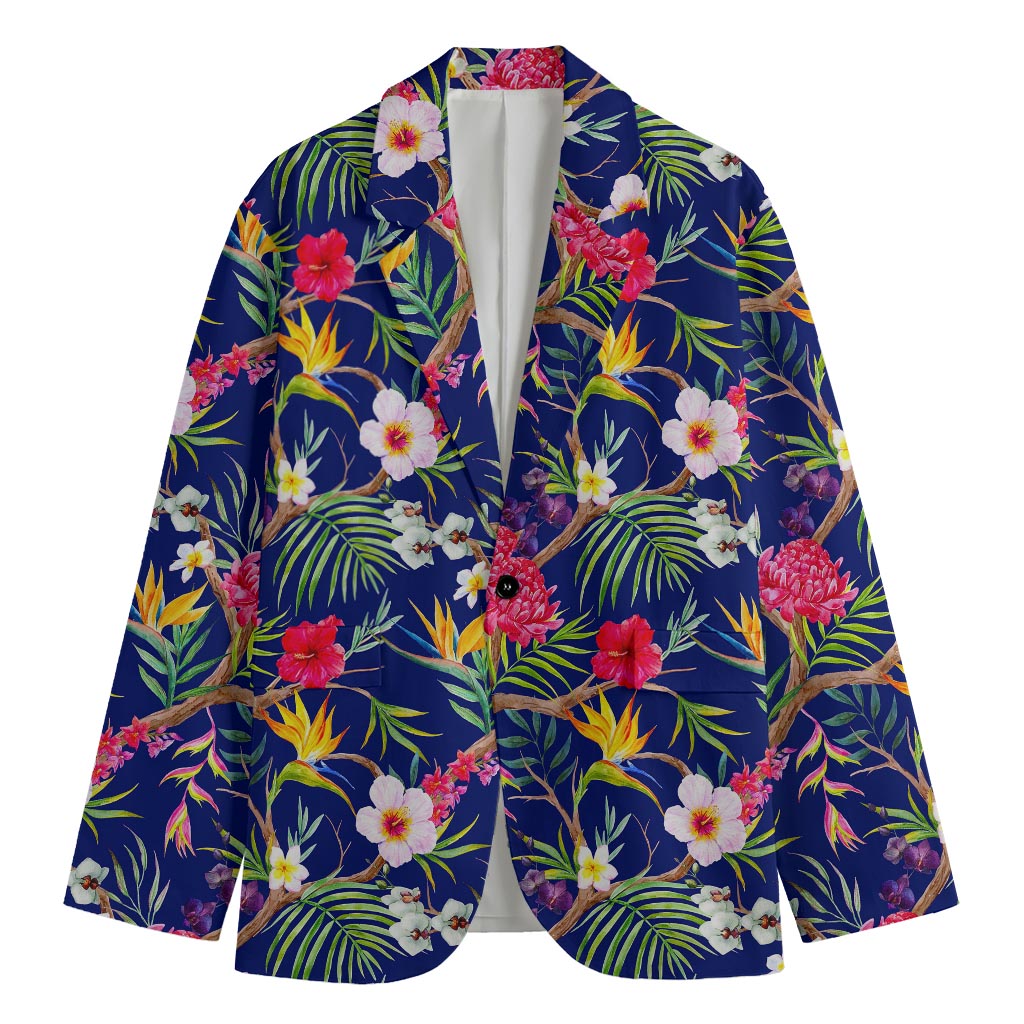 Watercolor Tropical Flower Pattern Print Men's Cotton Blazer