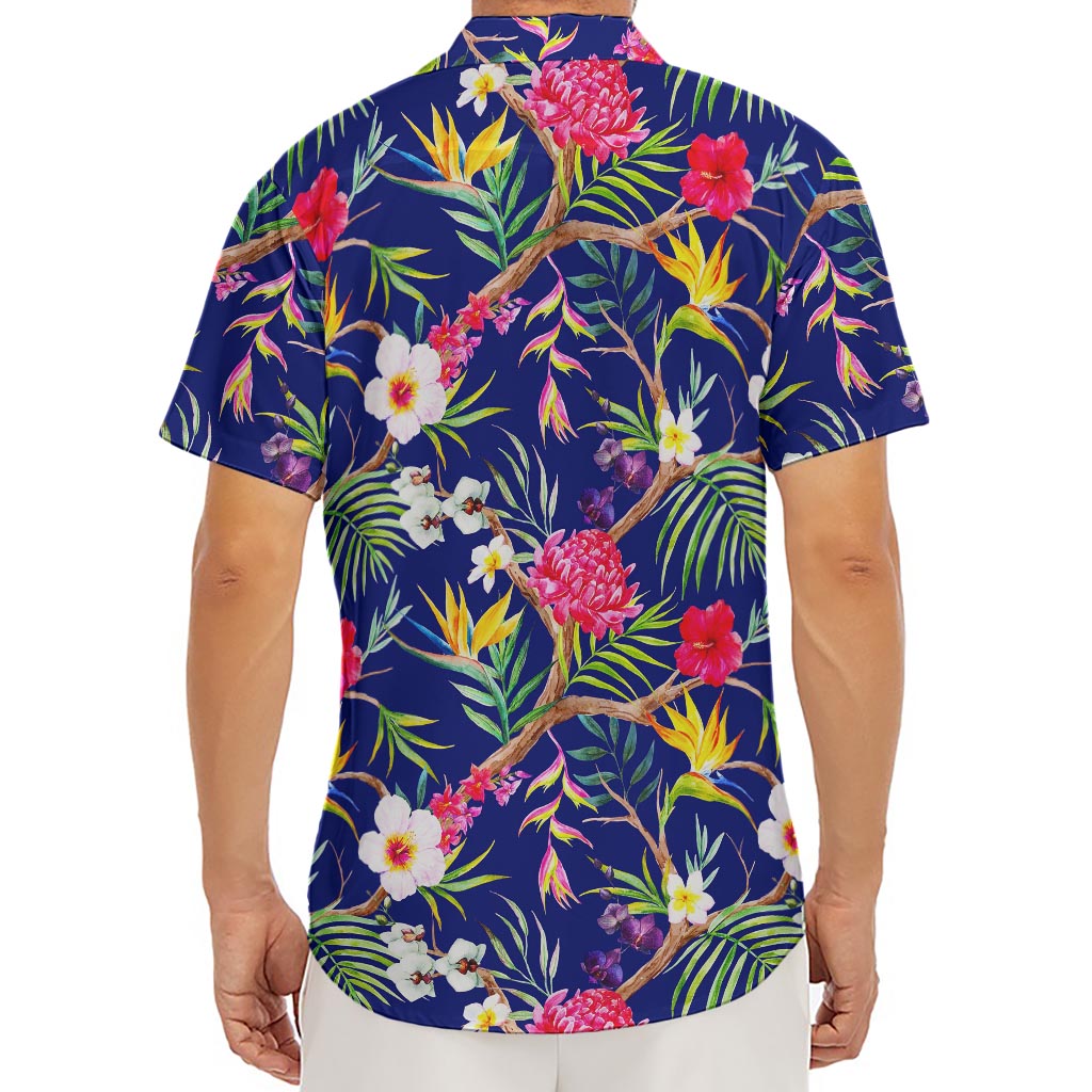 Watercolor Tropical Flower Pattern Print Men's Deep V-Neck Shirt