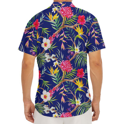 Watercolor Tropical Flower Pattern Print Men's Deep V-Neck Shirt