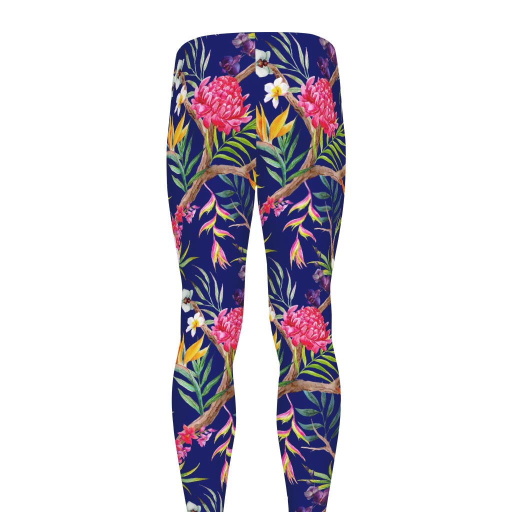 Watercolor Tropical Flower Pattern Print Men's leggings