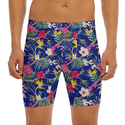 Watercolor Tropical Flower Pattern Print Men's Long Boxer Briefs