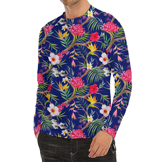 Watercolor Tropical Flower Pattern Print Men's Long Sleeve Rash Guard