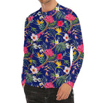 Watercolor Tropical Flower Pattern Print Men's Long Sleeve Rash Guard
