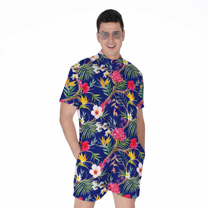 Watercolor Tropical Flower Pattern Print Men's Rompers