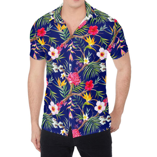 Watercolor Tropical Flower Pattern Print Men's Shirt