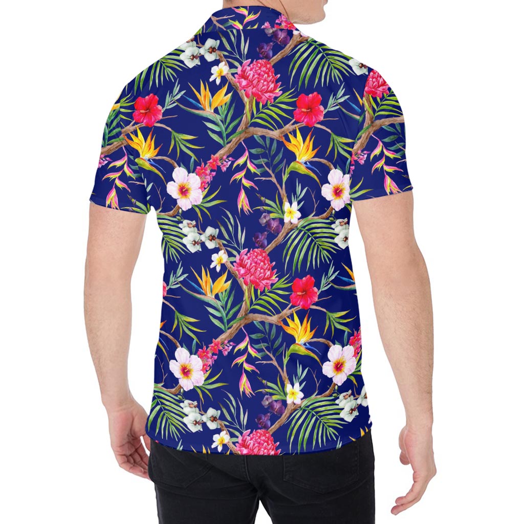 Watercolor Tropical Flower Pattern Print Men's Shirt