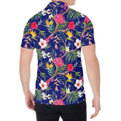 Watercolor Tropical Flower Pattern Print Men's Shirt