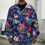 Watercolor Tropical Flower Pattern Print Men's Shirt Jacket