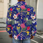 Watercolor Tropical Flower Pattern Print Men's Shirt Jacket