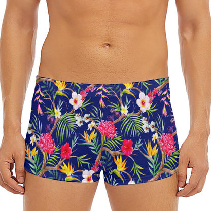 Watercolor Tropical Flower Pattern Print Men's Short Boxer Briefs