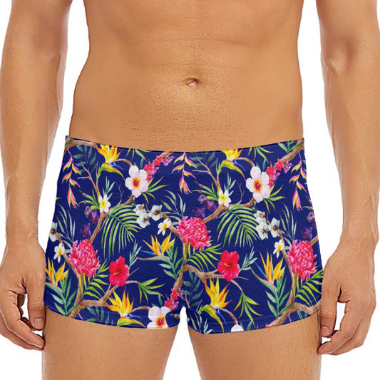 Watercolor Tropical Flower Pattern Print Men's Short Boxer Briefs