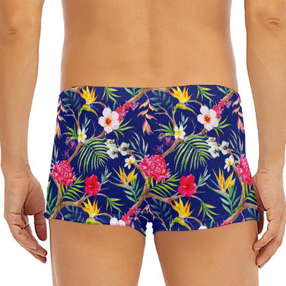 Watercolor Tropical Flower Pattern Print Men's Short Boxer Briefs