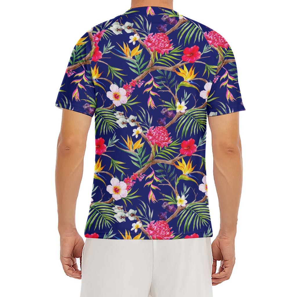 Watercolor Tropical Flower Pattern Print Men's Short Sleeve Rash Guard