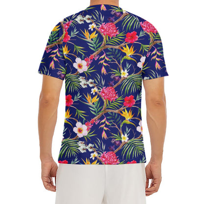Watercolor Tropical Flower Pattern Print Men's Short Sleeve Rash Guard