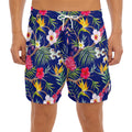 Watercolor Tropical Flower Pattern Print Men's Split Running Shorts