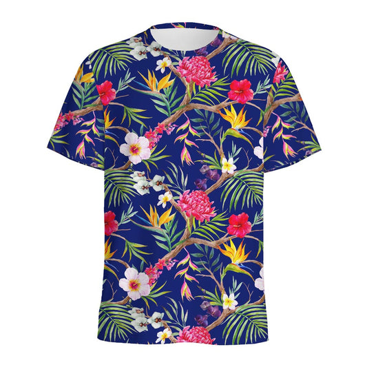 Watercolor Tropical Flower Pattern Print Men's Sports T-Shirt