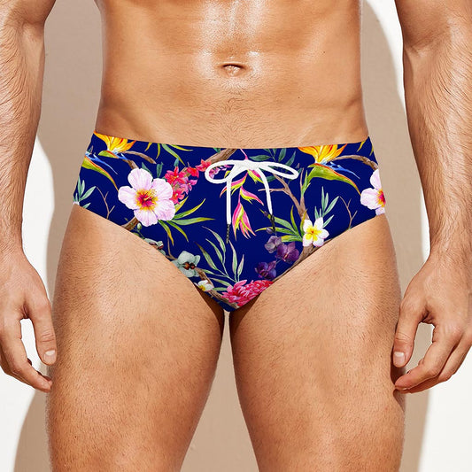Watercolor Tropical Flower Pattern Print Men's Swim Briefs