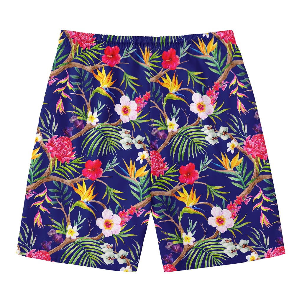 Watercolor Tropical Flower Pattern Print Men's Swim Trunks