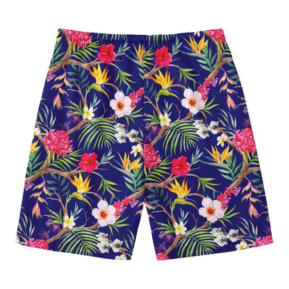 Watercolor Tropical Flower Pattern Print Men's Swim Trunks