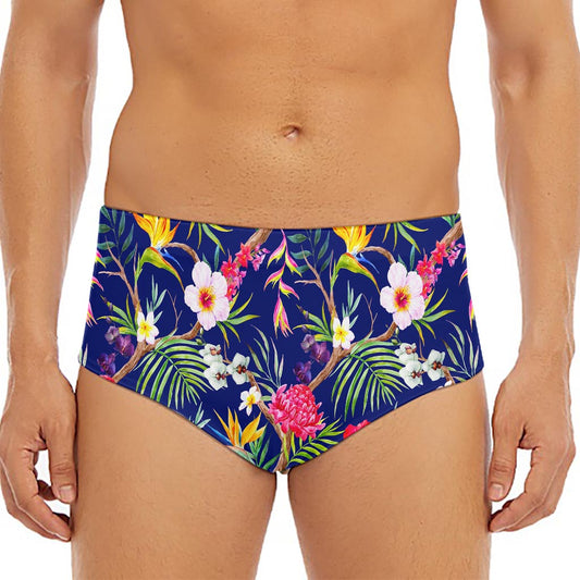 Watercolor Tropical Flower Pattern Print Men's Triangle Swim Briefs