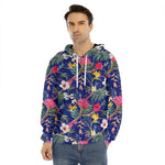 Watercolor Tropical Flower Pattern Print Men's Velvet Pullover Hoodie