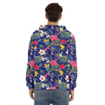 Watercolor Tropical Flower Pattern Print Men's Velvet Pullover Hoodie