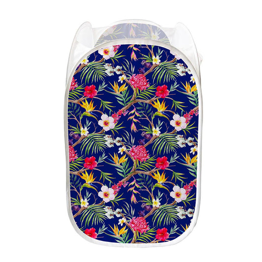 Watercolor Tropical Flower Pattern Print Mesh Laundry Hamper