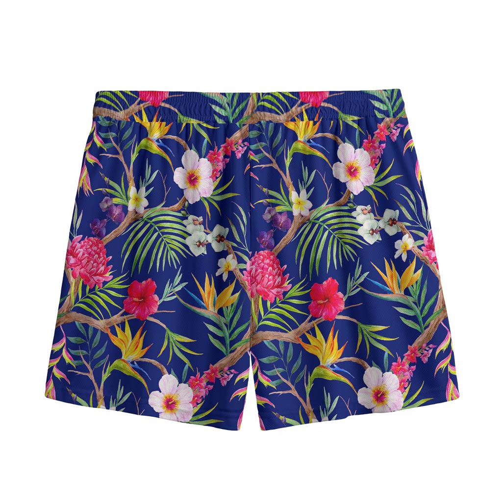 Watercolor Tropical Flower Pattern Print Mesh Shorts