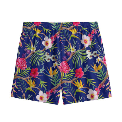 Watercolor Tropical Flower Pattern Print Mesh Shorts