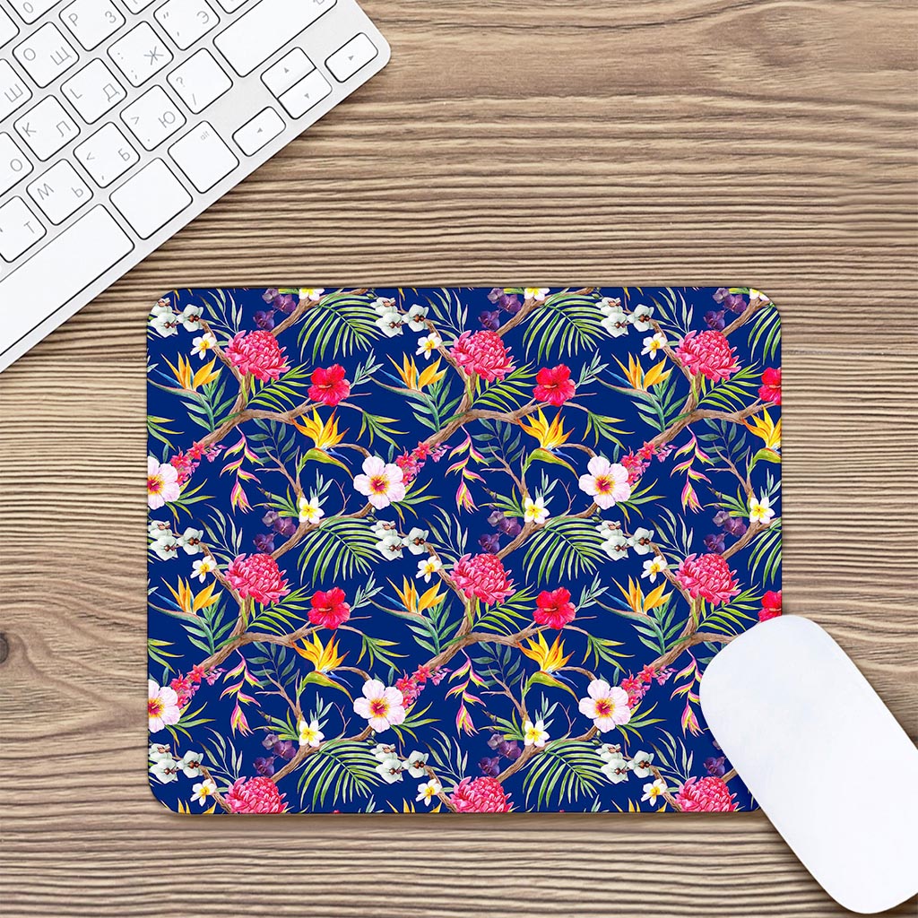 Watercolor Tropical Flower Pattern Print Mouse Pad