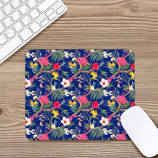 Watercolor Tropical Flower Pattern Print Mouse Pad