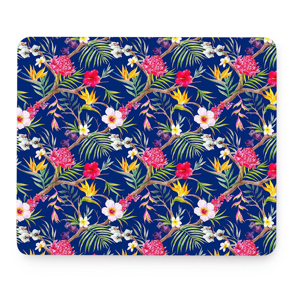 Watercolor Tropical Flower Pattern Print Mouse Pad
