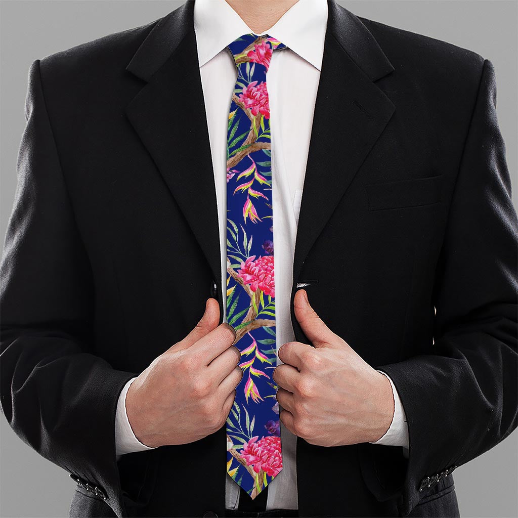 Watercolor Tropical Flower Pattern Print Necktie
